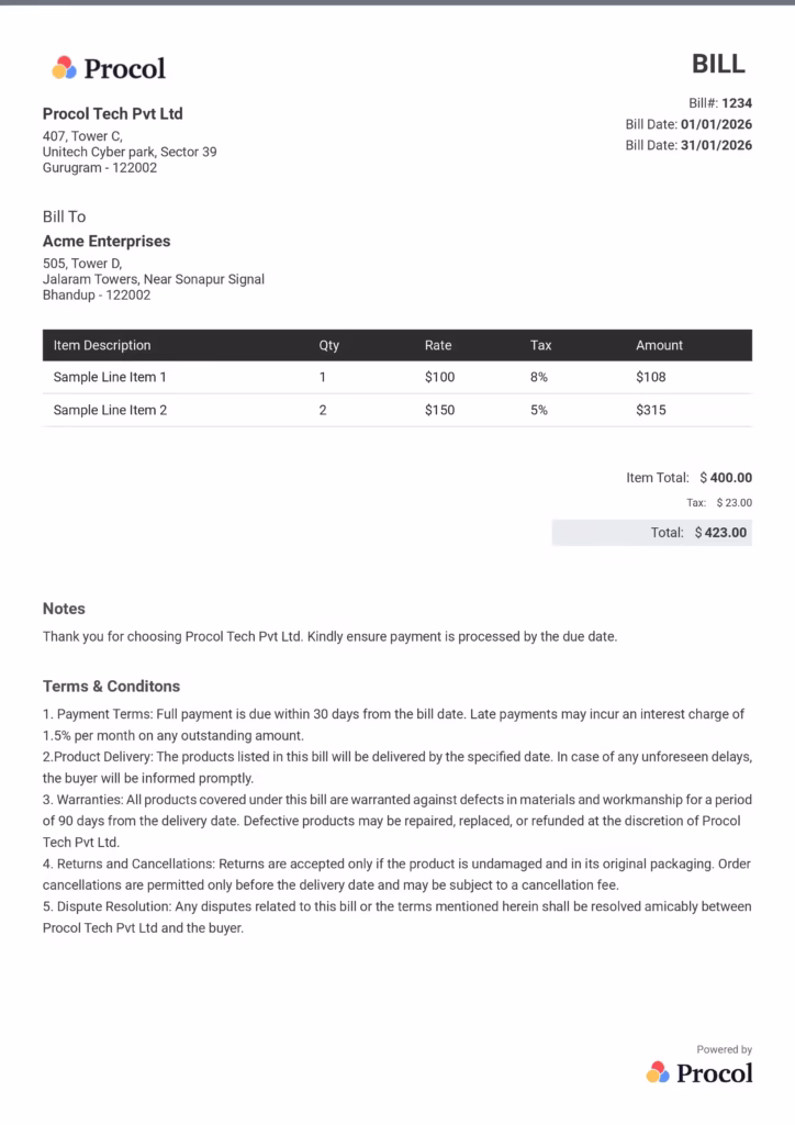 Bill generator gray template