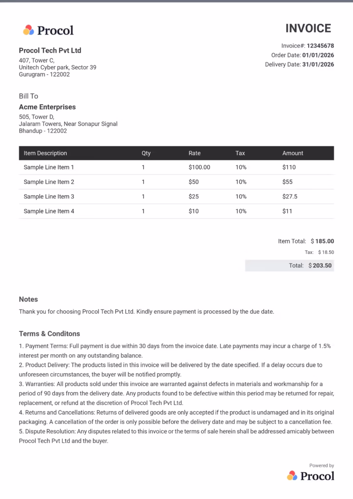 Grey invoice template for Procol's free invoice generator
